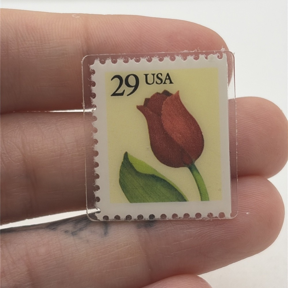 USPS United States Postal Service Stamp Red Tulip Plastic Lapel Hat Pin